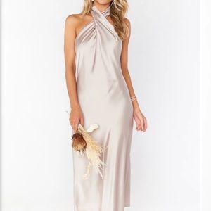 Jasmine Halter Midi Dress ~ Show Me The Ring Luxe Satin